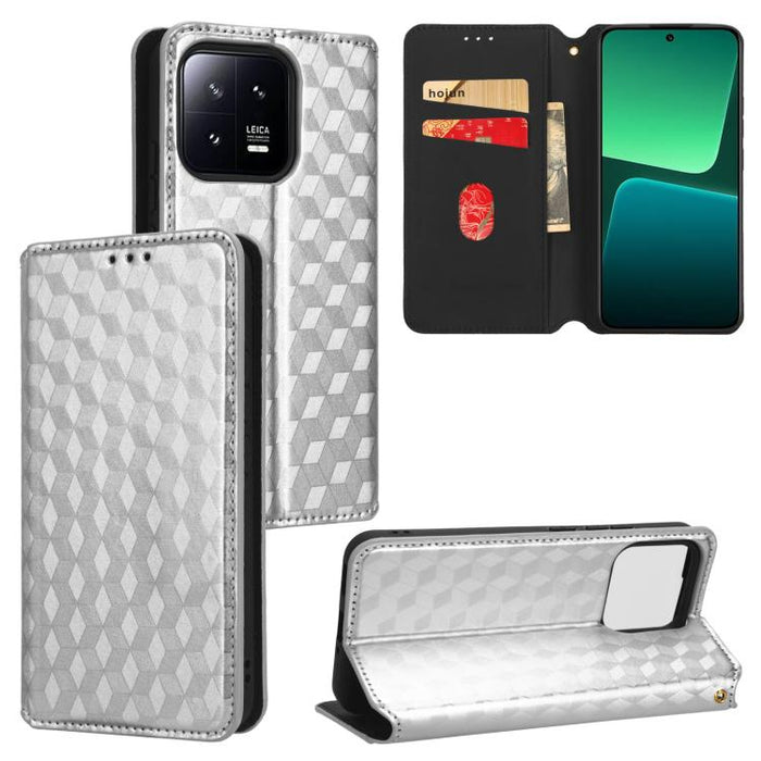 Funda de cuero plegable con textura de cuadrícula cúbica para teléfono, For Xiaomi 14, For Xiaomi Poco M6 Pro 5G / Redmi 12 5G, For Xiaomi 13T 5G / 13T Pro 5G, For Xiaomi Poco F5 5G / Redmi Note 12 Turbo 5G, For Xiaomi Poco F5 Pro 5G, For Xiaomi 13 Ult...