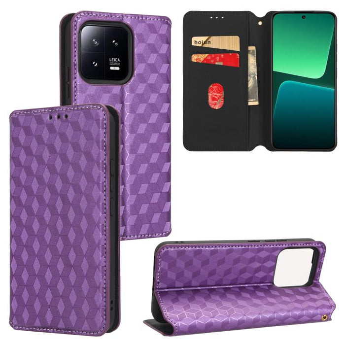 Funda de cuero plegable con textura de cuadrícula cúbica para teléfono, For Xiaomi 14, For Xiaomi Poco M6 Pro 5G / Redmi 12 5G, For Xiaomi 13T 5G / 13T Pro 5G, For Xiaomi Poco F5 5G / Redmi Note 12 Turbo 5G, For Xiaomi Poco F5 Pro 5G, For Xiaomi 13 Ult...