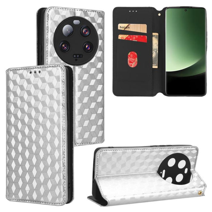 Funda de cuero plegable con textura de cuadrícula cúbica para teléfono, For Xiaomi 14, For Xiaomi Poco M6 Pro 5G / Redmi 12 5G, For Xiaomi 13T 5G / 13T Pro 5G, For Xiaomi Poco F5 5G / Redmi Note 12 Turbo 5G, For Xiaomi Poco F5 Pro 5G, For Xiaomi 13 Ult...