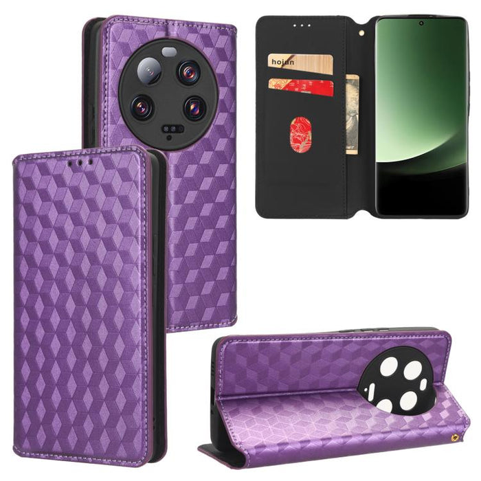 Funda de cuero plegable con textura de cuadrícula cúbica para teléfono, For Xiaomi 14, For Xiaomi Poco M6 Pro 5G / Redmi 12 5G, For Xiaomi 13T 5G / 13T Pro 5G, For Xiaomi Poco F5 5G / Redmi Note 12 Turbo 5G, For Xiaomi Poco F5 Pro 5G, For Xiaomi 13 Ult...