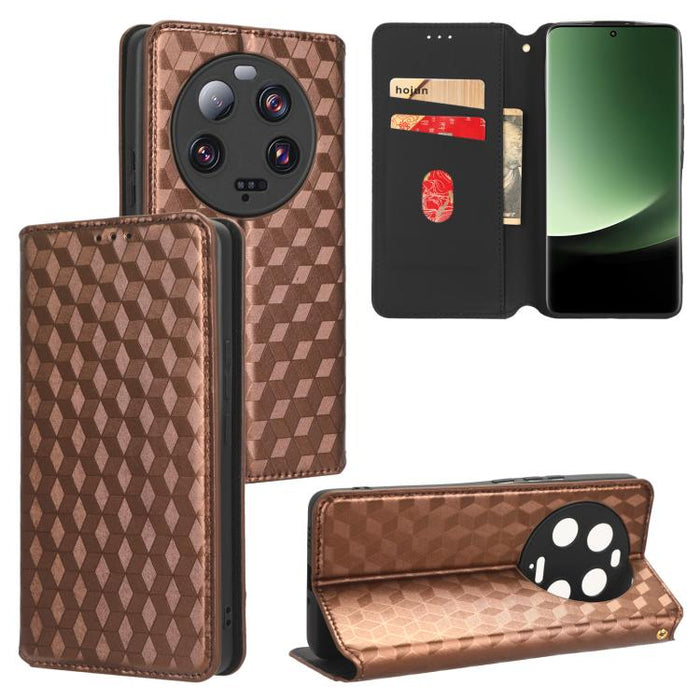 Funda de cuero plegable con textura de cuadrícula cúbica para teléfono, For Xiaomi 14, For Xiaomi Poco M6 Pro 5G / Redmi 12 5G, For Xiaomi 13T 5G / 13T Pro 5G, For Xiaomi Poco F5 5G / Redmi Note 12 Turbo 5G, For Xiaomi Poco F5 Pro 5G, For Xiaomi 13 Ult...