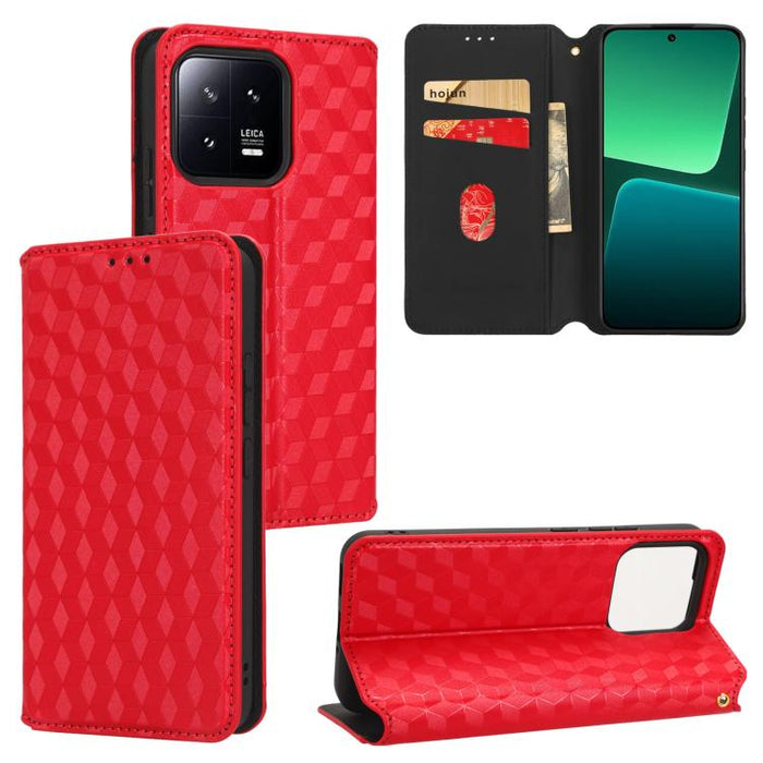 Funda de cuero plegable con textura de cuadrícula cúbica para teléfono, For Xiaomi 14, For Xiaomi Poco M6 Pro 5G / Redmi 12 5G, For Xiaomi 13T 5G / 13T Pro 5G, For Xiaomi Poco F5 5G / Redmi Note 12 Turbo 5G, For Xiaomi Poco F5 Pro 5G, For Xiaomi 13 Ult...