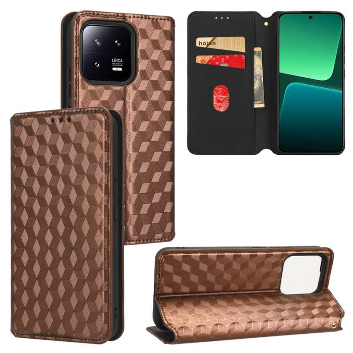 Funda de cuero plegable con textura de cuadrícula cúbica para teléfono, For Xiaomi 14, For Xiaomi Poco M6 Pro 5G / Redmi 12 5G, For Xiaomi 13T 5G / 13T Pro 5G, For Xiaomi Poco F5 5G / Redmi Note 12 Turbo 5G, For Xiaomi Poco F5 Pro 5G, For Xiaomi 13 Ult...