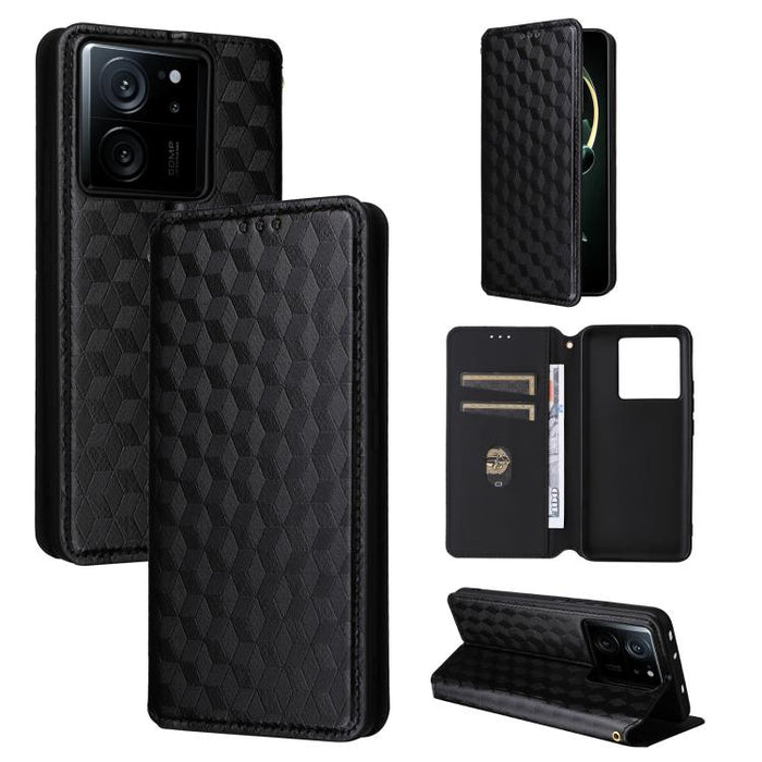 Funda de cuero plegable con textura de cuadrícula cúbica para teléfono, For Xiaomi 14, For Xiaomi Poco M6 Pro 5G / Redmi 12 5G, For Xiaomi 13T 5G / 13T Pro 5G, For Xiaomi Poco F5 5G / Redmi Note 12 Turbo 5G, For Xiaomi Poco F5 Pro 5G, For Xiaomi 13 Ult...