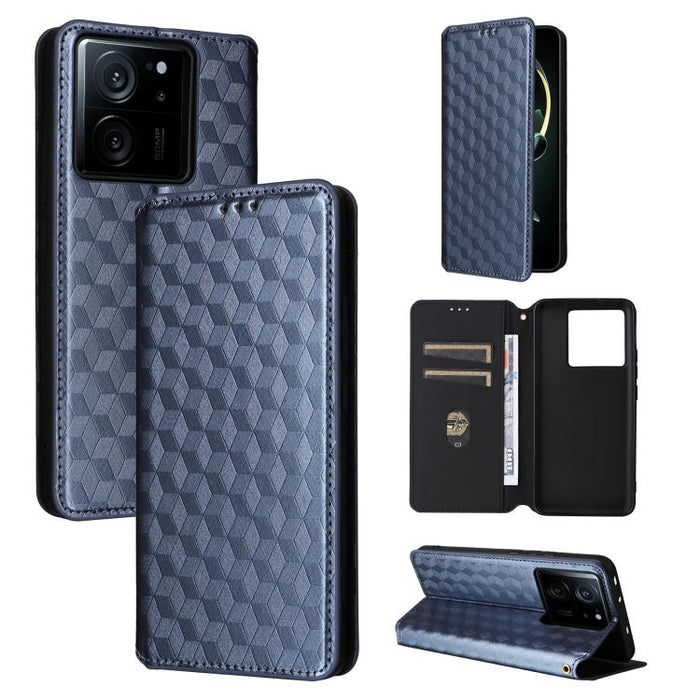 Funda de cuero plegable con textura de cuadrícula cúbica para teléfono, For Xiaomi 14, For Xiaomi Poco M6 Pro 5G / Redmi 12 5G, For Xiaomi 13T 5G / 13T Pro 5G, For Xiaomi Poco F5 5G / Redmi Note 12 Turbo 5G, For Xiaomi Poco F5 Pro 5G, For Xiaomi 13 Ult...