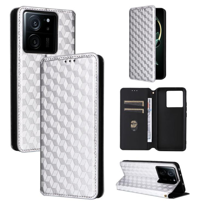 Funda de cuero plegable con textura de cuadrícula cúbica para teléfono, For Xiaomi 14, For Xiaomi Poco M6 Pro 5G / Redmi 12 5G, For Xiaomi 13T 5G / 13T Pro 5G, For Xiaomi Poco F5 5G / Redmi Note 12 Turbo 5G, For Xiaomi Poco F5 Pro 5G, For Xiaomi 13 Ult...