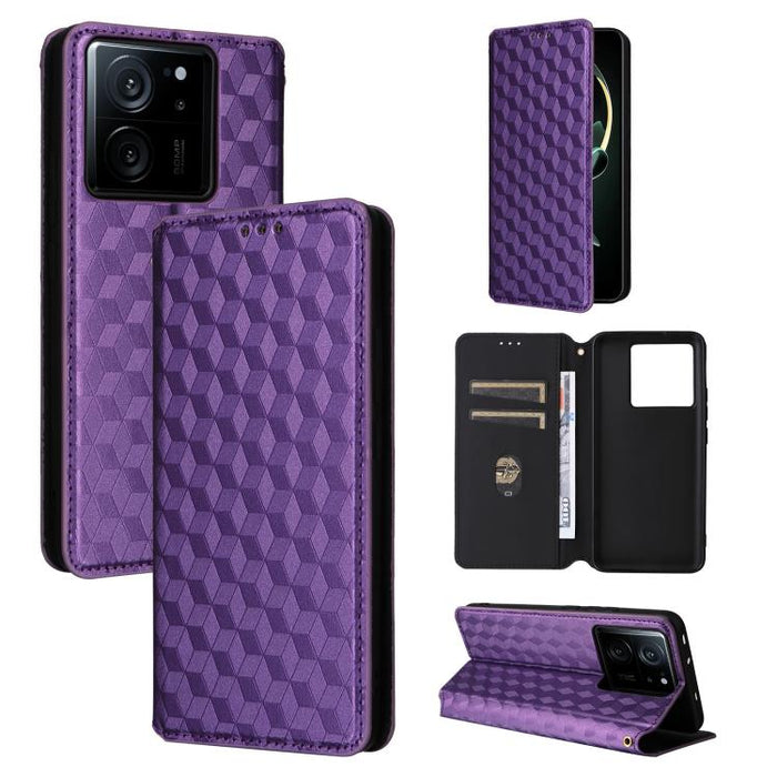 Funda de cuero plegable con textura de cuadrícula cúbica para teléfono, For Xiaomi 14, For Xiaomi Poco M6 Pro 5G / Redmi 12 5G, For Xiaomi 13T 5G / 13T Pro 5G, For Xiaomi Poco F5 5G / Redmi Note 12 Turbo 5G, For Xiaomi Poco F5 Pro 5G, For Xiaomi 13 Ult...