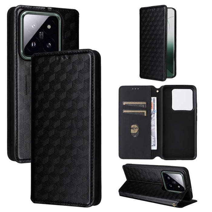 Funda de cuero plegable con textura de cuadrícula cúbica para teléfono, For Xiaomi 14, For Xiaomi Poco M6 Pro 5G / Redmi 12 5G, For Xiaomi 13T 5G / 13T Pro 5G, For Xiaomi Poco F5 5G / Redmi Note 12 Turbo 5G, For Xiaomi Poco F5 Pro 5G, For Xiaomi 13 Ult...