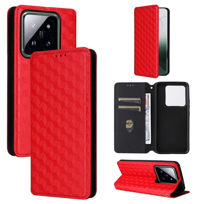 Funda de cuero plegable con textura de cuadrícula cúbica para teléfono, For Xiaomi 14, For Xiaomi Poco M6 Pro 5G / Redmi 12 5G, For Xiaomi 13T 5G / 13T Pro 5G, For Xiaomi Poco F5 5G / Redmi Note 12 Turbo 5G, For Xiaomi Poco F5 Pro 5G, For Xiaomi 13 Ult...