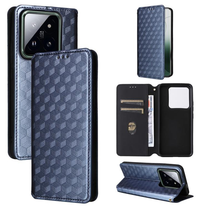 Funda de cuero plegable con textura de cuadrícula cúbica para teléfono, For Xiaomi 14, For Xiaomi Poco M6 Pro 5G / Redmi 12 5G, For Xiaomi 13T 5G / 13T Pro 5G, For Xiaomi Poco F5 5G / Redmi Note 12 Turbo 5G, For Xiaomi Poco F5 Pro 5G, For Xiaomi 13 Ult...