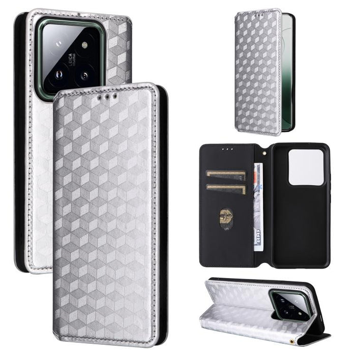 Funda de cuero plegable con textura de cuadrícula cúbica para teléfono, For Xiaomi 14, For Xiaomi Poco M6 Pro 5G / Redmi 12 5G, For Xiaomi 13T 5G / 13T Pro 5G, For Xiaomi Poco F5 5G / Redmi Note 12 Turbo 5G, For Xiaomi Poco F5 Pro 5G, For Xiaomi 13 Ult...