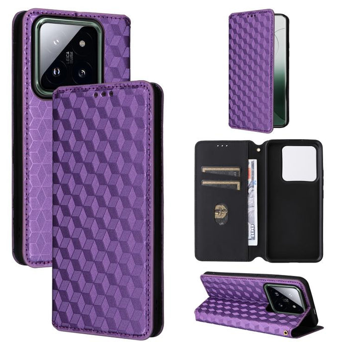Funda de cuero plegable con textura de cuadrícula cúbica para teléfono, For Xiaomi 14, For Xiaomi Poco M6 Pro 5G / Redmi 12 5G, For Xiaomi 13T 5G / 13T Pro 5G, For Xiaomi Poco F5 5G / Redmi Note 12 Turbo 5G, For Xiaomi Poco F5 Pro 5G, For Xiaomi 13 Ult...