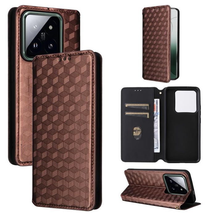 Funda de cuero plegable con textura de cuadrícula cúbica para teléfono, For Xiaomi 14, For Xiaomi Poco M6 Pro 5G / Redmi 12 5G, For Xiaomi 13T 5G / 13T Pro 5G, For Xiaomi Poco F5 5G / Redmi Note 12 Turbo 5G, For Xiaomi Poco F5 Pro 5G, For Xiaomi 13 Ult...