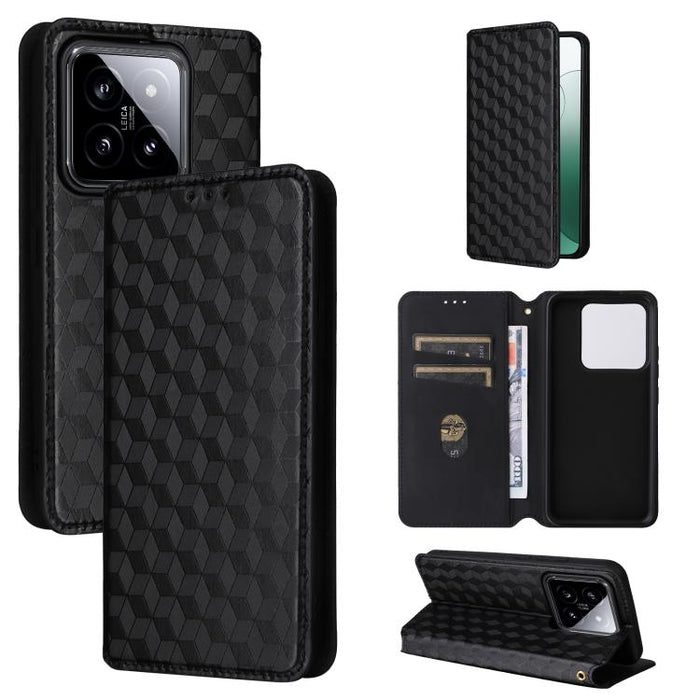 Funda de cuero plegable con textura de cuadrícula cúbica para teléfono, For Xiaomi 14, For Xiaomi Poco M6 Pro 5G / Redmi 12 5G, For Xiaomi 13T 5G / 13T Pro 5G, For Xiaomi Poco F5 5G / Redmi Note 12 Turbo 5G, For Xiaomi Poco F5 Pro 5G, For Xiaomi 13 Ult...