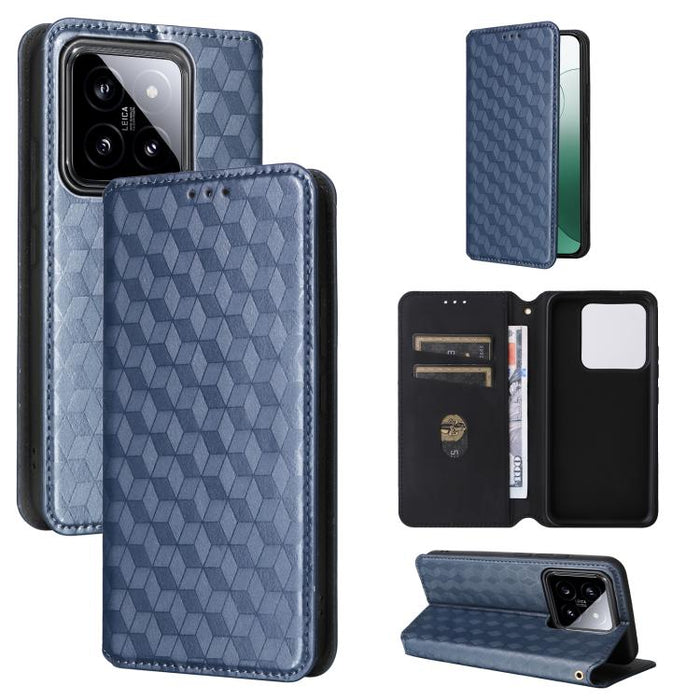 Funda de cuero plegable con textura de cuadrícula cúbica para teléfono, For Xiaomi 14, For Xiaomi Poco M6 Pro 5G / Redmi 12 5G, For Xiaomi 13T 5G / 13T Pro 5G, For Xiaomi Poco F5 5G / Redmi Note 12 Turbo 5G, For Xiaomi Poco F5 Pro 5G, For Xiaomi 13 Ult...