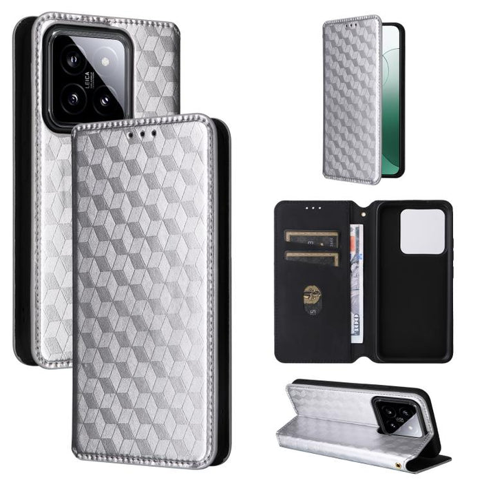 Funda de cuero plegable con textura de cuadrícula cúbica para teléfono, For Xiaomi 14, For Xiaomi Poco M6 Pro 5G / Redmi 12 5G, For Xiaomi 13T 5G / 13T Pro 5G, For Xiaomi Poco F5 5G / Redmi Note 12 Turbo 5G, For Xiaomi Poco F5 Pro 5G, For Xiaomi 13 Ult...