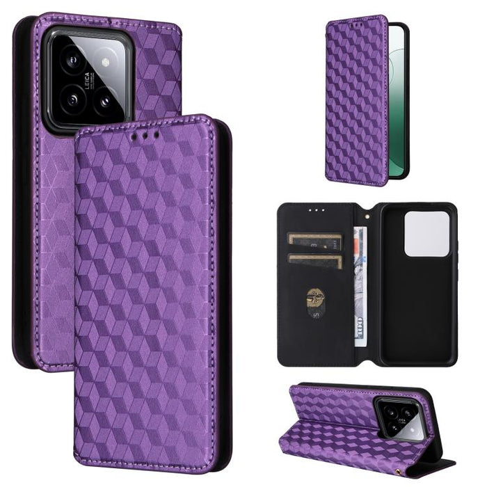 Funda de cuero plegable con textura de cuadrícula cúbica para teléfono, For Xiaomi 14, For Xiaomi Poco M6 Pro 5G / Redmi 12 5G, For Xiaomi 13T 5G / 13T Pro 5G, For Xiaomi Poco F5 5G / Redmi Note 12 Turbo 5G, For Xiaomi Poco F5 Pro 5G, For Xiaomi 13 Ult...