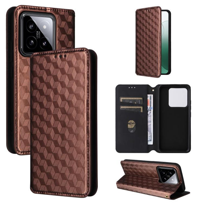 Funda de cuero plegable con textura de cuadrícula cúbica para teléfono, For Xiaomi 14, For Xiaomi Poco M6 Pro 5G / Redmi 12 5G, For Xiaomi 13T 5G / 13T Pro 5G, For Xiaomi Poco F5 5G / Redmi Note 12 Turbo 5G, For Xiaomi Poco F5 Pro 5G, For Xiaomi 13 Ult...
