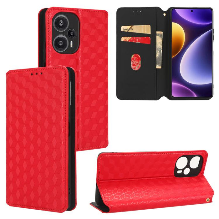 Funda de cuero plegable con textura de cuadrícula cúbica para teléfono, For Xiaomi 14, For Xiaomi Poco M6 Pro 5G / Redmi 12 5G, For Xiaomi 13T 5G / 13T Pro 5G, For Xiaomi Poco F5 5G / Redmi Note 12 Turbo 5G, For Xiaomi Poco F5 Pro 5G, For Xiaomi 13 Ult...