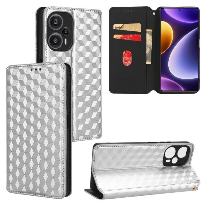 Funda de cuero plegable con textura de cuadrícula cúbica para teléfono, For Xiaomi 14, For Xiaomi Poco M6 Pro 5G / Redmi 12 5G, For Xiaomi 13T 5G / 13T Pro 5G, For Xiaomi Poco F5 5G / Redmi Note 12 Turbo 5G, For Xiaomi Poco F5 Pro 5G, For Xiaomi 13 Ult...