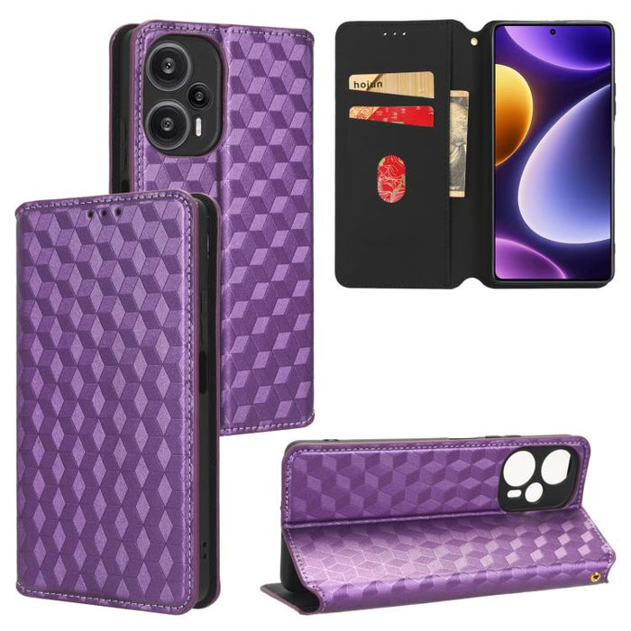 Funda de cuero plegable con textura de cuadrícula cúbica para teléfono, For Xiaomi 14, For Xiaomi Poco M6 Pro 5G / Redmi 12 5G, For Xiaomi 13T 5G / 13T Pro 5G, For Xiaomi Poco F5 5G / Redmi Note 12 Turbo 5G, For Xiaomi Poco F5 Pro 5G, For Xiaomi 13 Ult...