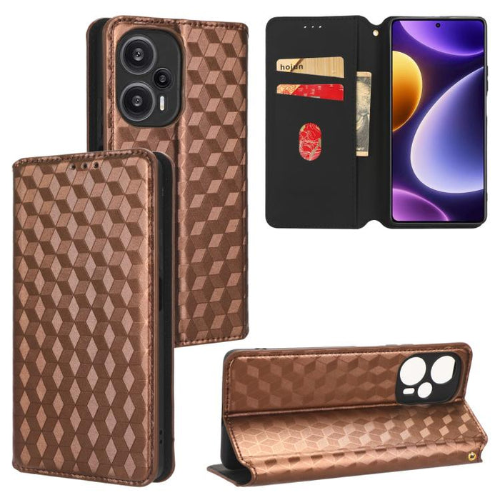 Funda de cuero plegable con textura de cuadrícula cúbica para teléfono, For Xiaomi 14, For Xiaomi Poco M6 Pro 5G / Redmi 12 5G, For Xiaomi 13T 5G / 13T Pro 5G, For Xiaomi Poco F5 5G / Redmi Note 12 Turbo 5G, For Xiaomi Poco F5 Pro 5G, For Xiaomi 13 Ult...
