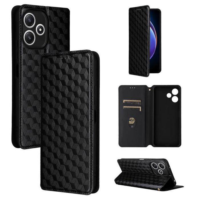 Funda de cuero plegable con textura de cuadrícula cúbica para teléfono, For Xiaomi 14, For Xiaomi Poco M6 Pro 5G / Redmi 12 5G, For Xiaomi 13T 5G / 13T Pro 5G, For Xiaomi Poco F5 5G / Redmi Note 12 Turbo 5G, For Xiaomi Poco F5 Pro 5G, For Xiaomi 13 Ult...