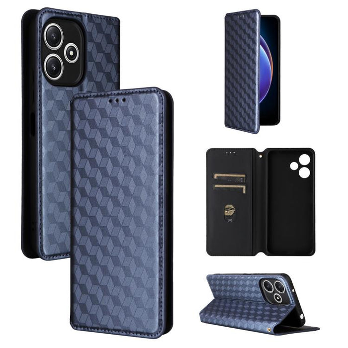 Funda de cuero plegable con textura de cuadrícula cúbica para teléfono, For Xiaomi 14, For Xiaomi Poco M6 Pro 5G / Redmi 12 5G, For Xiaomi 13T 5G / 13T Pro 5G, For Xiaomi Poco F5 5G / Redmi Note 12 Turbo 5G, For Xiaomi Poco F5 Pro 5G, For Xiaomi 13 Ult...