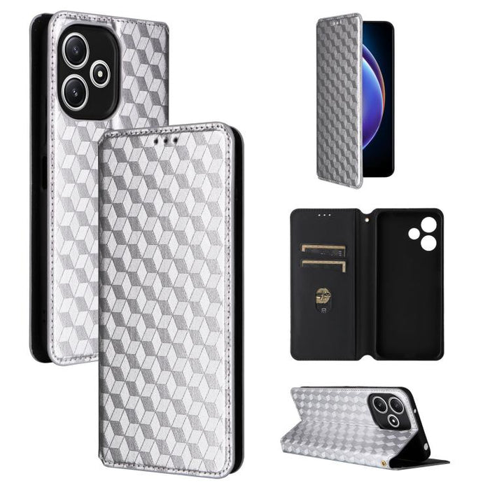 Funda de cuero plegable con textura de cuadrícula cúbica para teléfono, For Xiaomi 14, For Xiaomi Poco M6 Pro 5G / Redmi 12 5G, For Xiaomi 13T 5G / 13T Pro 5G, For Xiaomi Poco F5 5G / Redmi Note 12 Turbo 5G, For Xiaomi Poco F5 Pro 5G, For Xiaomi 13 Ult...