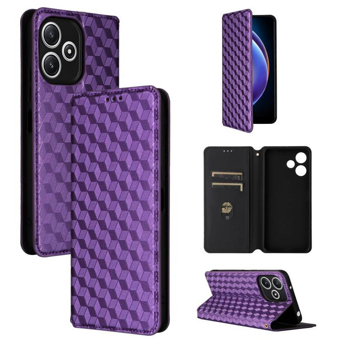 Funda de cuero plegable con textura de cuadrícula cúbica para teléfono, For Xiaomi 14, For Xiaomi Poco M6 Pro 5G / Redmi 12 5G, For Xiaomi 13T 5G / 13T Pro 5G, For Xiaomi Poco F5 5G / Redmi Note 12 Turbo 5G, For Xiaomi Poco F5 Pro 5G, For Xiaomi 13 Ult...