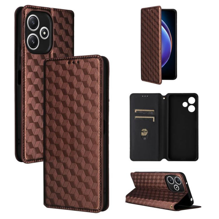 Funda de cuero plegable con textura de cuadrícula cúbica para teléfono, For Xiaomi 14, For Xiaomi Poco M6 Pro 5G / Redmi 12 5G, For Xiaomi 13T 5G / 13T Pro 5G, For Xiaomi Poco F5 5G / Redmi Note 12 Turbo 5G, For Xiaomi Poco F5 Pro 5G, For Xiaomi 13 Ult...
