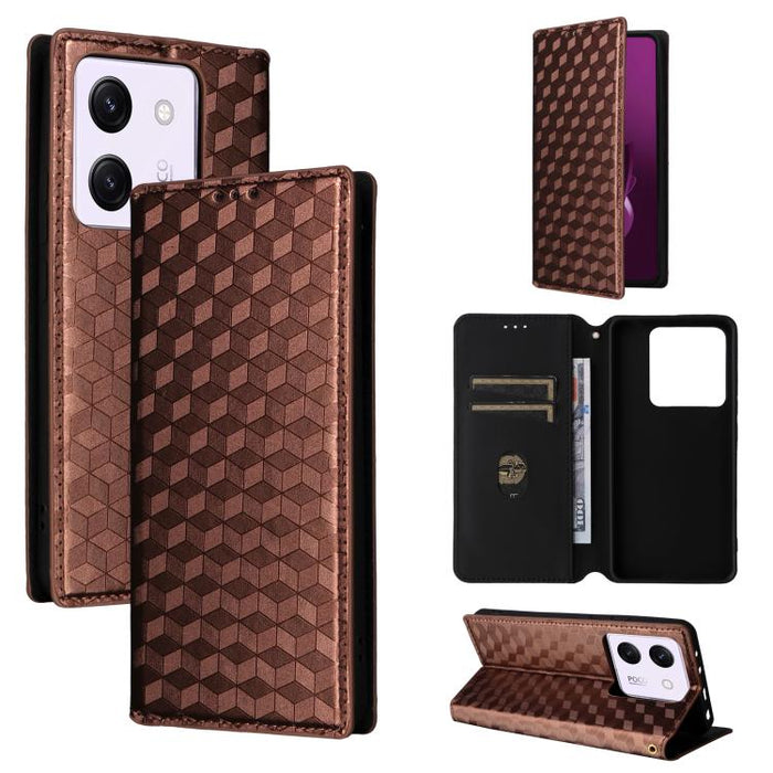 Funda de cuero plegable con textura de cuadrícula cúbica para teléfono, For Xiaomi 17T Pro 5G, For Xiaomi 17T 5G, For Xiaomi Poco M7 4G 171mm, For Xiaomi Poco F7 Pro / F7 Ultra, For Xiaomi 15 Ultra, For Xiaomi Poco X7 Pro 5G / Redmi Turbo 4 5G         ...