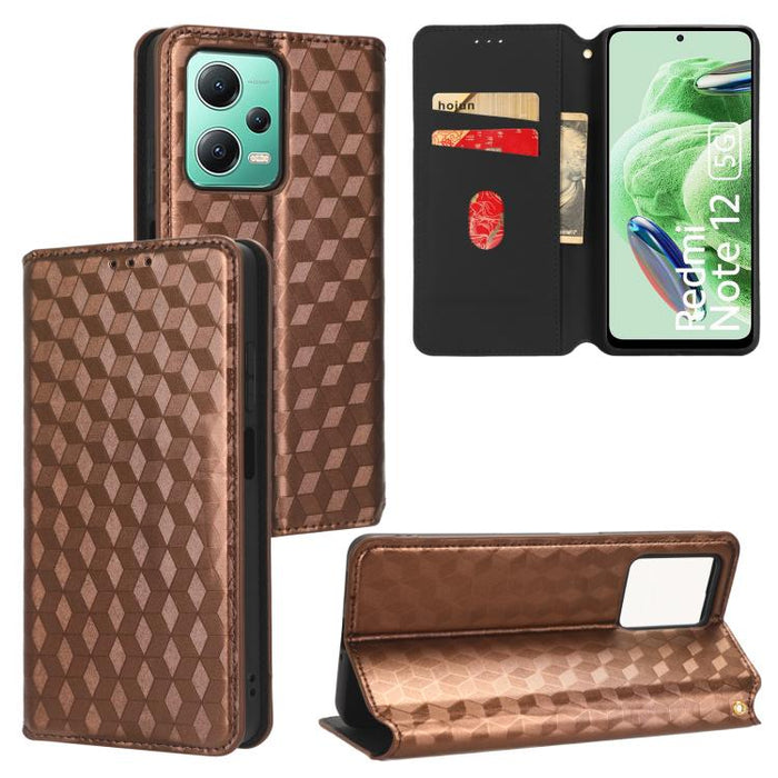 Funda de cuero plegable con textura de cuadrícula cúbica para teléfono, For Xiaomi 14, For Xiaomi Poco M6 Pro 5G / Redmi 12 5G, For Xiaomi 13T 5G / 13T Pro 5G, For Xiaomi Poco F5 5G / Redmi Note 12 Turbo 5G, For Xiaomi Poco F5 Pro 5G, For Xiaomi 13 Ult...