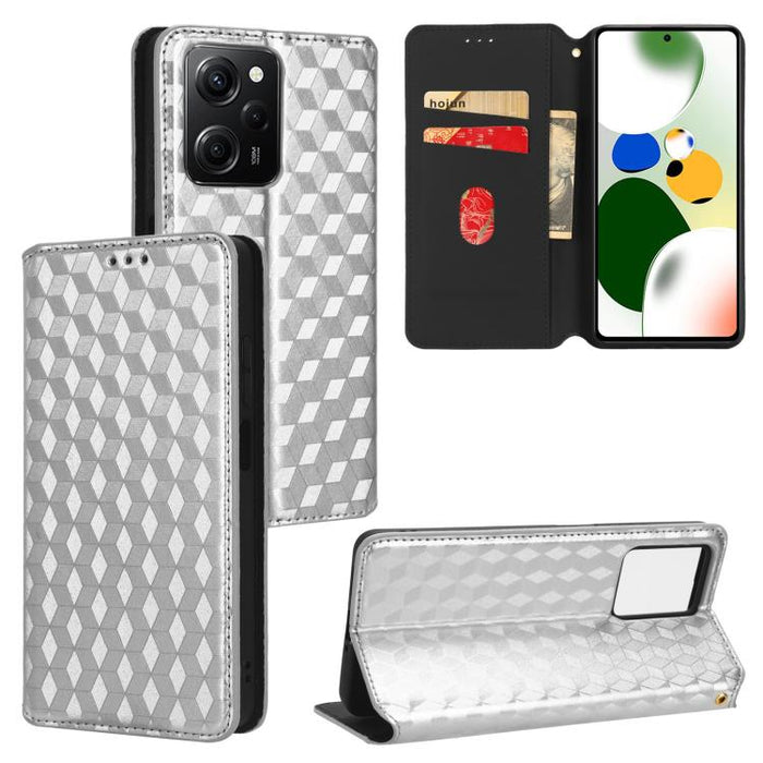 Funda de cuero plegable con textura de cuadrícula cúbica para teléfono, For Xiaomi 14, For Xiaomi Poco M6 Pro 5G / Redmi 12 5G, For Xiaomi 13T 5G / 13T Pro 5G, For Xiaomi Poco F5 5G / Redmi Note 12 Turbo 5G, For Xiaomi Poco F5 Pro 5G, For Xiaomi 13 Ult...