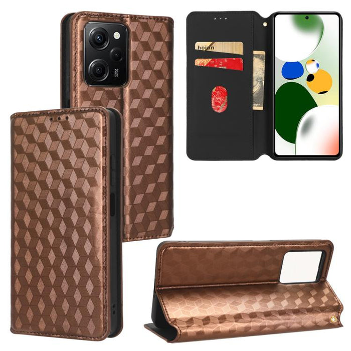 Funda de cuero plegable con textura de cuadrícula cúbica para teléfono, For Xiaomi 14, For Xiaomi Poco M6 Pro 5G / Redmi 12 5G, For Xiaomi 13T 5G / 13T Pro 5G, For Xiaomi Poco F5 5G / Redmi Note 12 Turbo 5G, For Xiaomi Poco F5 Pro 5G, For Xiaomi 13 Ult...