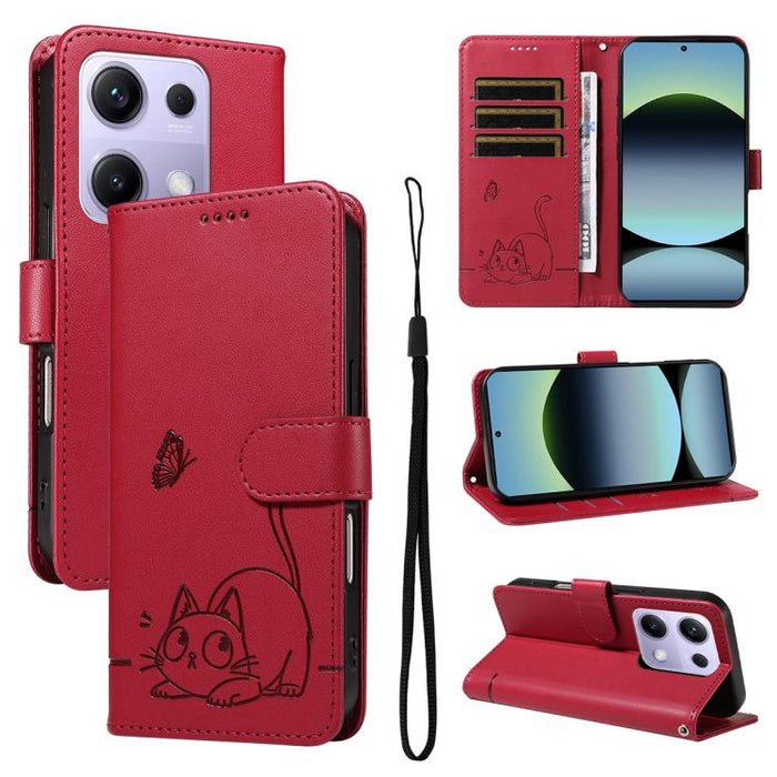 Adorable funda de cuero para teléfono con estampado de gato en relieve., For Redmi K90 Pro Max/Poco F8 Ultra, For Redmi K90/Poco F8 Pro, For Redmi 15C 5G/4G EU 173mm/Poco C85 5G, For Redmi 15 5G Global / 15 4G SEA 169.5mm, For Redmi 15 5G / 4G EU 171mm...