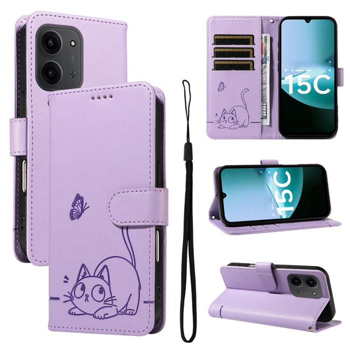 Adorable funda de cuero para teléfono con estampado de gato en relieve., For Redmi K90 Pro Max/Poco F8 Ultra, For Redmi K90/Poco F8 Pro, For Redmi 15C 5G/4G EU 173mm/Poco C85 5G, For Redmi 15 5G Global / 15 4G SEA 169.5mm, For Redmi 15 5G / 4G EU 171mm...