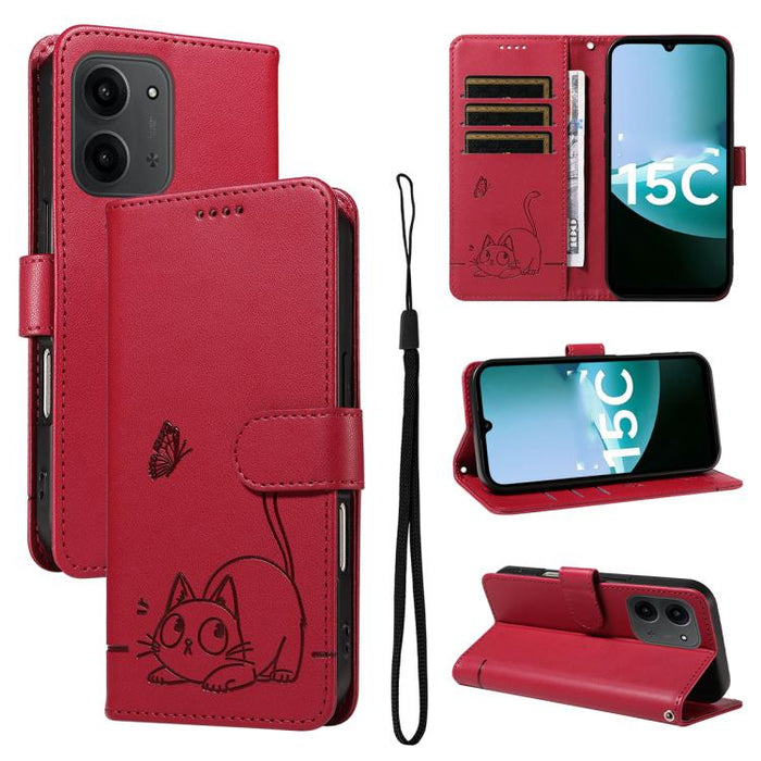 Adorable funda de cuero para teléfono con estampado de gato en relieve., For Redmi K90 Pro Max/Poco F8 Ultra, For Redmi K90/Poco F8 Pro, For Redmi 15C 5G/4G EU 173mm/Poco C85 5G, For Redmi 15 5G Global / 15 4G SEA 169.5mm, For Redmi 15 5G / 4G EU 171mm...