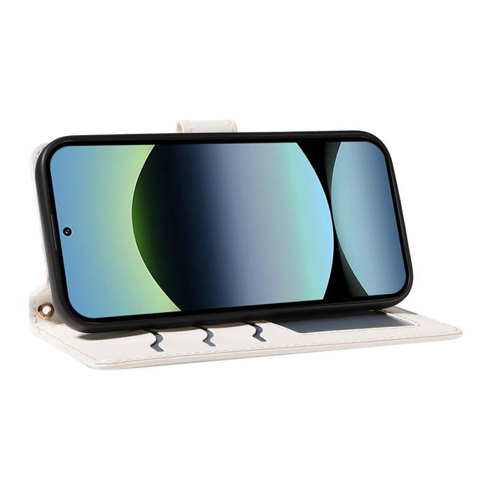 Funda para teléfono de cuero con tres ranuras para tarjetas y diseño de rejilla de diamante, con correas largas y cortas., For Xiaomi Poco M6 Pro 4G Global