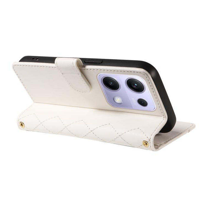Funda para teléfono de cuero con tres ranuras para tarjetas y diseño de rejilla de diamante, con correas largas y cortas., For Xiaomi Poco M6 Pro 4G Global