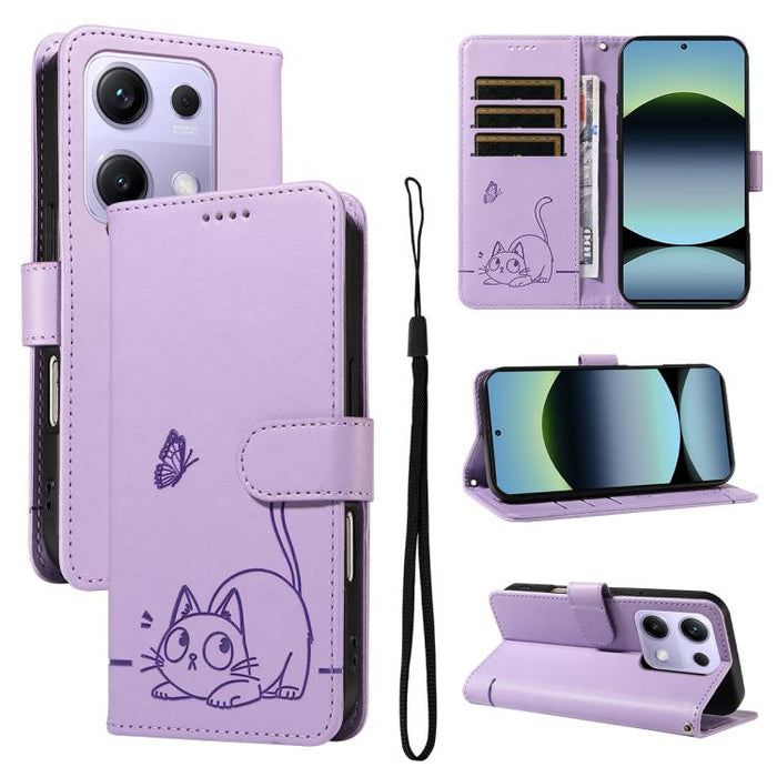 Adorable funda de cuero para teléfono con estampado de gato en relieve., For Xiaomi 17 Max 5G, For Xiaomi 17T Pro 5G Global, For Xiaomi 17T 5G Global, For Xiaomi 17 Pro Max, For Xiaomi 17, For Xiaomi Poco M7 4G 169mm, For Xiaomi Poco M7 4G 171mm       ...