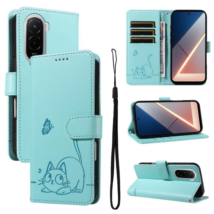Adorable funda de cuero para teléfono con estampado de gato en relieve., For Xiaomi 17 Max 5G, For Xiaomi 17T Pro 5G Global, For Xiaomi 17T 5G Global, For Xiaomi 17 Pro Max, For Xiaomi 17, For Xiaomi Poco M7 4G 169mm, For Xiaomi Poco M7 4G 171mm       ...
