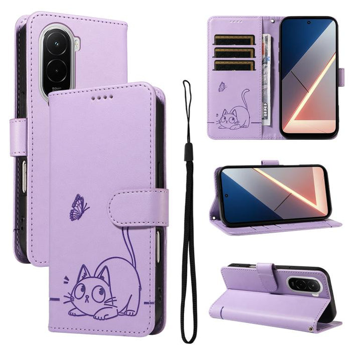 Adorable funda de cuero para teléfono con estampado de gato en relieve., For Xiaomi 17 Max 5G, For Xiaomi 17T Pro 5G Global, For Xiaomi 17T 5G Global, For Xiaomi 17 Pro Max, For Xiaomi 17, For Xiaomi Poco M7 4G 169mm, For Xiaomi Poco M7 4G 171mm       ...