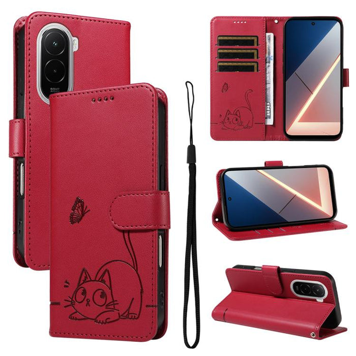 Adorable funda de cuero para teléfono con estampado de gato en relieve., For Xiaomi 17 Max 5G, For Xiaomi 17T Pro 5G Global, For Xiaomi 17T 5G Global, For Xiaomi 17 Pro Max, For Xiaomi 17, For Xiaomi Poco M7 4G 169mm, For Xiaomi Poco M7 4G 171mm       ...