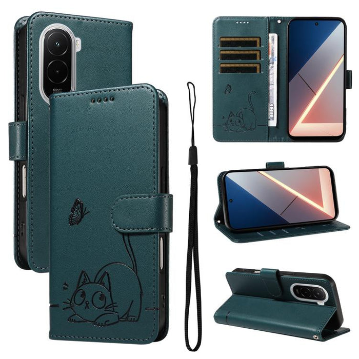 Adorable funda de cuero para teléfono con estampado de gato en relieve., For Xiaomi 17 Max 5G, For Xiaomi 17T Pro 5G Global, For Xiaomi 17T 5G Global, For Xiaomi 17 Pro Max, For Xiaomi 17, For Xiaomi Poco M7 4G 169mm, For Xiaomi Poco M7 4G 171mm       ...