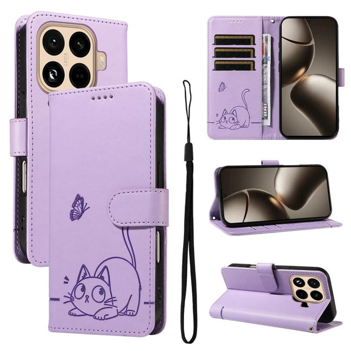 Adorable funda de cuero para teléfono con estampado de gato en relieve., For Xiaomi 17 Max 5G, For Xiaomi 17T Pro 5G Global, For Xiaomi 17T 5G Global, For Xiaomi 17 Pro Max, For Xiaomi 17, For Xiaomi Poco M7 4G 169mm, For Xiaomi Poco M7 4G 171mm       ...