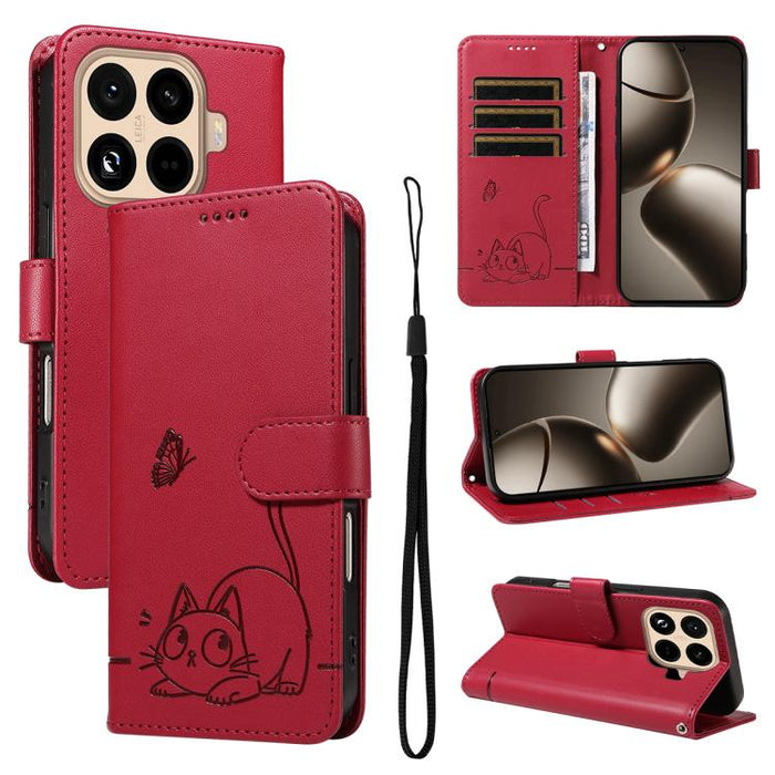 Adorable funda de cuero para teléfono con estampado de gato en relieve., For Xiaomi 17 Max 5G, For Xiaomi 17T Pro 5G Global, For Xiaomi 17T 5G Global, For Xiaomi 17 Pro Max, For Xiaomi 17, For Xiaomi Poco M7 4G 169mm, For Xiaomi Poco M7 4G 171mm       ...