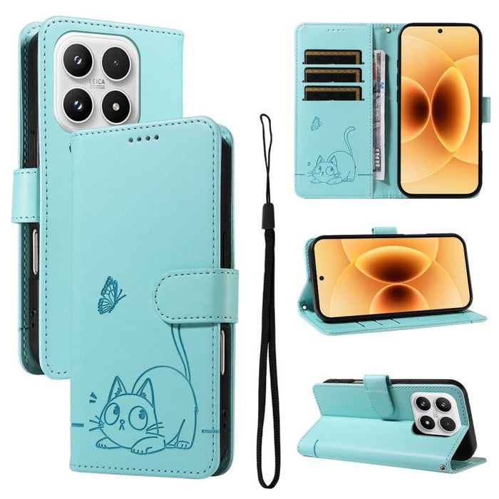 Adorable funda de cuero para teléfono con estampado de gato en relieve., For Xiaomi 17 Max 5G, For Xiaomi 17T Pro 5G Global, For Xiaomi 17T 5G Global, For Xiaomi 17 Pro Max, For Xiaomi 17, For Xiaomi Poco M7 4G 169mm, For Xiaomi Poco M7 4G 171mm       ...