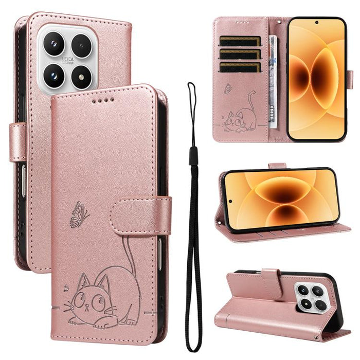 Adorable funda de cuero para teléfono con estampado de gato en relieve., For Xiaomi 17 Max 5G, For Xiaomi 17T Pro 5G Global, For Xiaomi 17T 5G Global, For Xiaomi 17 Pro Max, For Xiaomi 17, For Xiaomi Poco M7 4G 169mm, For Xiaomi Poco M7 4G 171mm       ...
