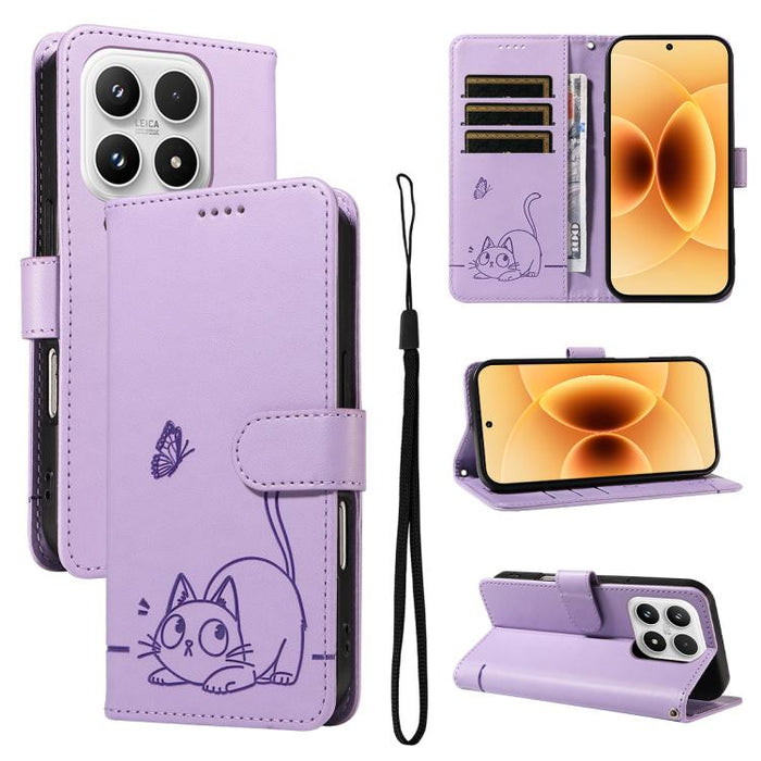 Adorable funda de cuero para teléfono con estampado de gato en relieve., For Xiaomi 17 Max 5G, For Xiaomi 17T Pro 5G Global, For Xiaomi 17T 5G Global, For Xiaomi 17 Pro Max, For Xiaomi 17, For Xiaomi Poco M7 4G 169mm, For Xiaomi Poco M7 4G 171mm       ...